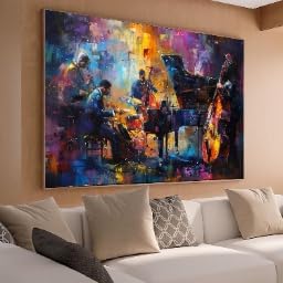 Tableau mural scène instrumentale colorée ensemble de jazz toile 80x110