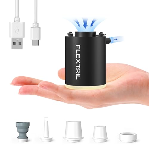 FLEXTAILGEAR Mini Pump Pro, 4 kPa elektrische Luftpumpe, DREI Campinglichter, Aufblasen/Entleeren von Luftmatten, wiederaufladbare Campingpumpe für Luftmatratzen, Schwimmringe, Vakuumbeutel （Schwarz）
