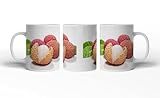 deyoli Motivetasse Köstliche Litschis liegen verlockend auf einem Teller 300ml, aus weißem Keramik/Kaffetasse/Geschenkidee