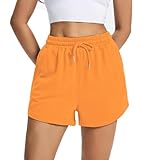 Women's Sweat Shorts Comfy Lounge Running Shorts Gym Summer Casual High Waisted Athletic Shorts with Pockets Bright Orange