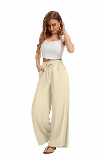 Image of KICZOY Women Flowy Pants Drawstring Waist Wide Leg Palazzo Beach Pants Loose Fit with Pockets
