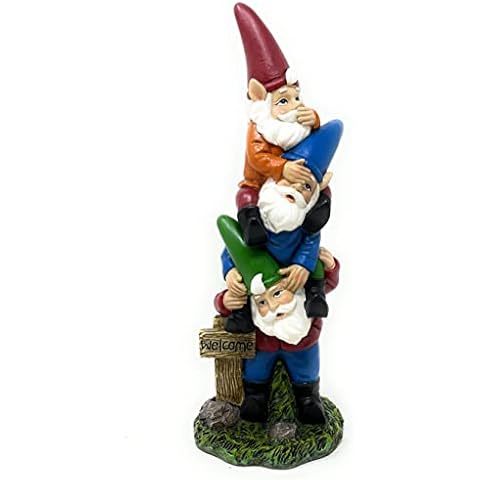 Nature's Mark 3 Stacked Gnomes See No Evil Speak No Evil Hear No Evil Resin Statue Figurine Home Decorative Accent Statue Décor (9.5" H) Cover