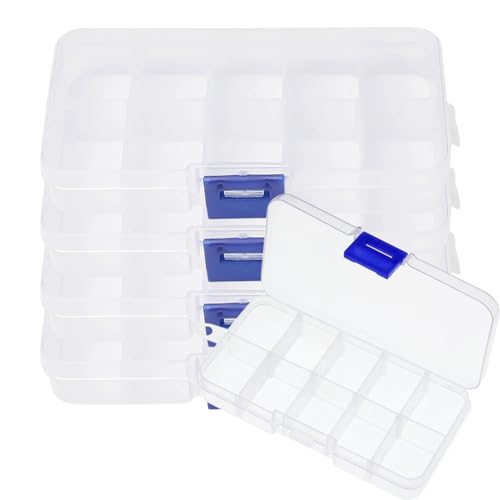MoKu 4 Pezzi di Scatole di Plastica, 10 Scomparti Con Scomparti Regolabili per Ordinare Scatole di Immagazzinaggio, Conservare Gioielli per Orecchini, Conservare Piccole Parti e Accessori