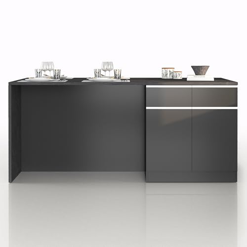 WHOUS Isola Cucina SOLE con 4 Ante e 4 Cassetti, Tavolo da Pranzo e Piano di Lavoro, Ideale per Open Space e Spazi Ridotti, 200x90x90 cm, Antracite Opaco e Report