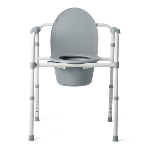 Dr. Dunley 3-in-1 Bedside Commode Chair – Steel Folding Frame, 7.5 QT Bucket, 350 lb Weight...