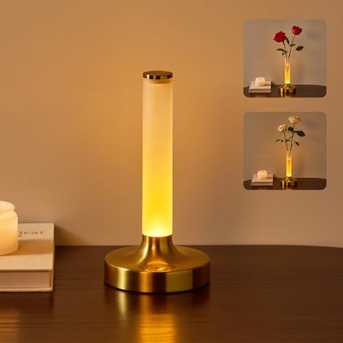 Gr4tec Lampara de Mesa LED Sin Cable, Lampara Mesita Noche Tactil con 3 Modos de Luz y Regulable, 3600mAh Lampara Mesa Recargable, Luz Mesita de Noche Dorada para Exterior Restaurante Salon Bar