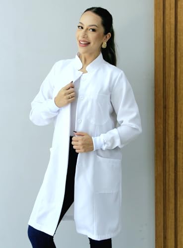 Kit 2 Jalecos Feminino Oxford Gola Padre Botão Embutido Com Punho Enfermeira Dentista Esteticista Mé