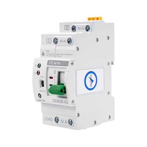 DEWIN Automatischer Transferschalter, Transferschalter Hutschiene ATS Dual Power Automatic Transfer Switch Elektrische Wahlschalter 2P 63A 220V