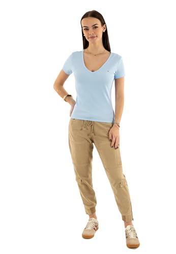 Tommy Jeans Tjw Slim Essential Rib V SS Dw0Dw17385, Top in Maglia a Maniche Corte, Donna, Blu (Sweet Blue), XXS