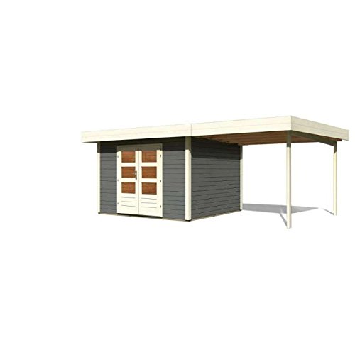 Karibu Gartenhaus Multi Cube 4 mit Anbau 300 cm | In Terragrau | Mit selbstklebender Dachfolie | 28 mm Wandstärke - 4010090782812 Karibu Gartenhaus Multi Cube 4 mit Anbau 300 cm | In Terragrau | Mit selbstklebender Dachfolie | 28 mm Wandstärke