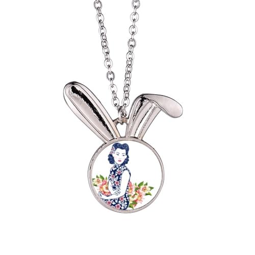 Collier lapin femme bleu pendentif culture chinoise traditionnel