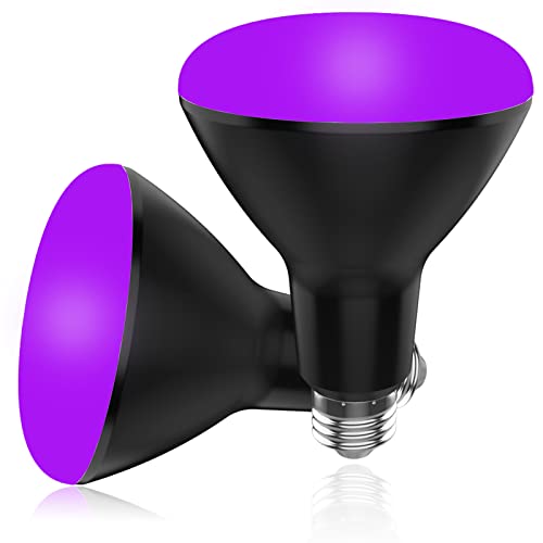 BR30 UV Black Light Bulbs 2 Pack for Glow Party -15W (100w Equivalent) E26 UVA 385-410 nm Big LED Blacklight Flood Light Bulb for Room Body Paints Fluorescent Poster Halloween Blacklight Party