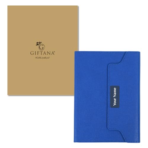 Image of Giftana Personalized Diary with Name, Customized Leather Notebook Diary with Magnetic Flip Lock, A5 Size, 192 Ruled Pages Office Diaries for Writing, New Year Corporate Gifts for Employee (Blue)