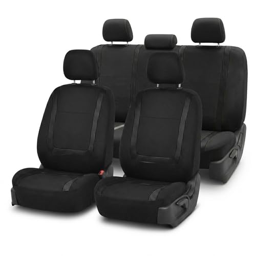 Image of FH Group Car Seat Covers Full Set Cloth - Universal Fit Automotive Covers, Low Back Front Solid Cover, Washable Cover for SUV, Sedan and Van Black