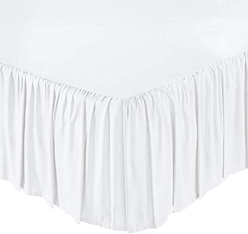 KP Linen Ruffled Bed Skirt with Split Corners King Size (12 Inch Drop) Platform Dust Ruffle Gathered Bedskirt with 400 Thread Count Microfiber Wrinkle Free Ruffled Gatherd Bed Skirt(White Solid)