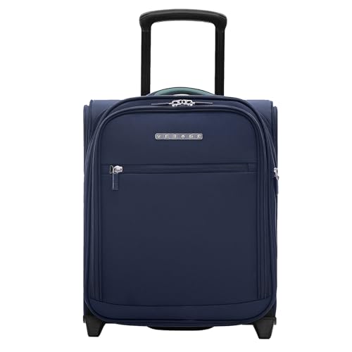 Verage 16 inch Underseat Carry On Luggage with Wheels, Navy Softside Small Suitcase Spinner Wheeled Rolling Travel Laptop Bag for Airlines Airplanes Short Trip Men Women