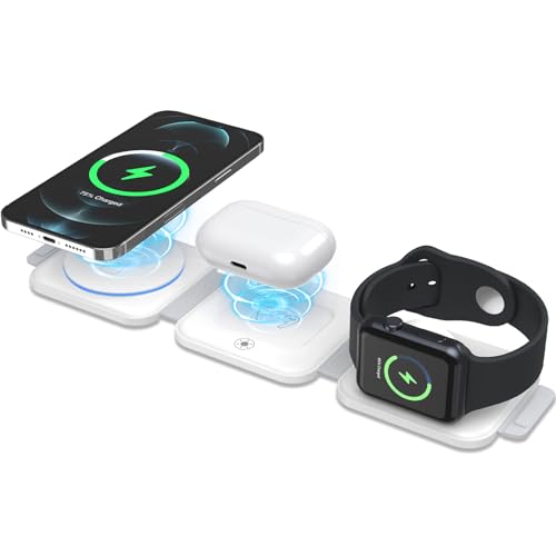 3 in 1 Magnetic Foldable Wireless Charger, Ankilo Wireless Charging Station for Travel, Compatible with iPhone 15/14//13/12, Apple Watch, AirPods Pro(Adapter not Included)