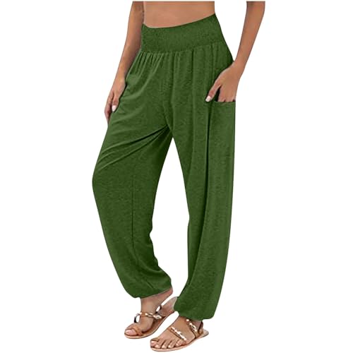 Trousers for Women UK Oversized Elasticated Cuff Bottoms Womens Trouser High Waist Loose Gym Harem Pants Pull On Breathable Casual Fit Joggers Baggy