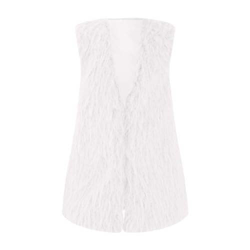 Girls Faux 𝗙𝘂r Vest Jacket V-Neck Sleeveless Thick Fluff Warm Windproof Coat Toddler Open Front Outerwear