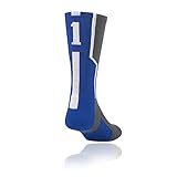 TCK Player Id Number Crew Sock - Royal/Graphite/White (#1 - Single Sock, Medium)
