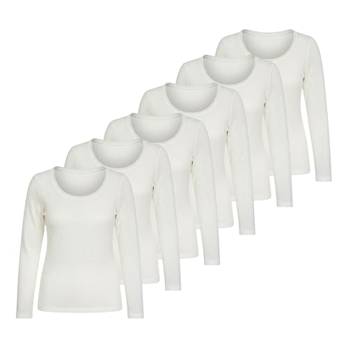 Octave® Pack of 6 Ladies Thermal Underwear Long Sleeve Vest Top, Warm Winter Wear, Women's Thermal Underwear Soft Fully Brushed Warm Base Layer Top