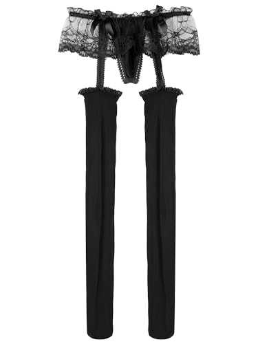 Mens Sissy Sheer Lace Skirted Cutout Pantyhose Bulge Pouch G-String Stockings Nightwear4