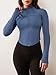 GYM RAINBOW Women's Zip Up Workout Jacket Lightweight Slim Fit Athletic Jacket Cropped Running Gym Tops with Thumb Holes(#1 Dusty Blue,Small)