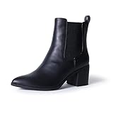 J. Adams Andi Boots for Women, Pointed Toe Mid Heel Slip-On Chelsea Style Booties, Vegan Leather Ankle Design, Comfortable Fall Footwear