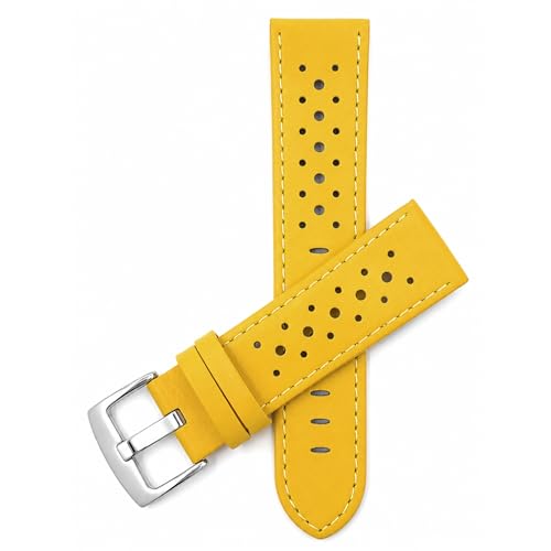 Image of Bandini Mens Leather Watch Band Strap, Vented, Racer, GT Rally, Stainless Steel Buckle, 10 Colors - 18mm, 20mm, 22mm, 24mm (Many sizes also come in Extra Long XL)
