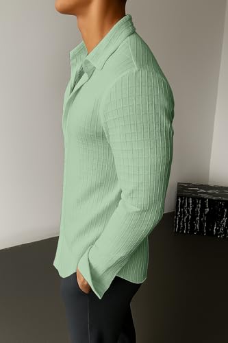 Image of Men's Casual Button Down Shirts Long Sleeve Linen Shirt Fashion Textured Beach Summer Shirts| Men Stylish Shirt | Men Fancy