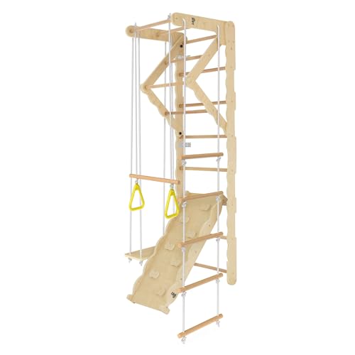 Joyz 6 in 1 Klettergerüst Set Indoor mit Sprossenwand, Kletter- und Rutschbrett, Kletterwinkel, Turnstange, Schaukel & Strickleiter, Kletterwand aus Holz, Turngeräte Sportgeräte für Kinder ab 3 Jahren