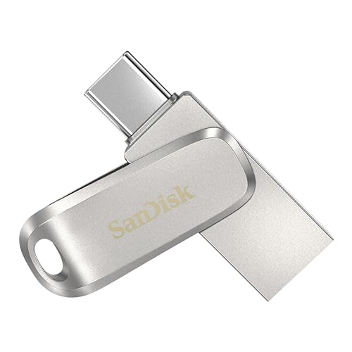 SanDisk 256GB Ultra Dual Drive Luxe, USB Type-C Flashminne, med reversibla USB-kontakter, Type-C och Type-A, för mobiler, plattor, Mac- och PC-datorer upp till 400 MB/s, helt i metall, Silver
