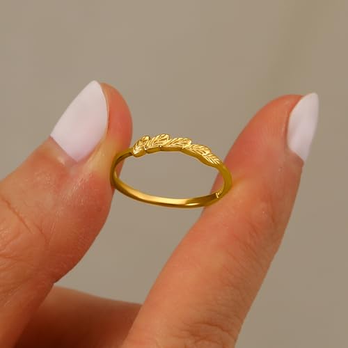 Olive Branch Leaf Ring for Women 925 Sterling Silver Leaves Rings 14K Plated Gold Stackable Rings for Her Promise Wedding Valentine's Day Christmas Back to school season Wedding Jewelry Gifts4
