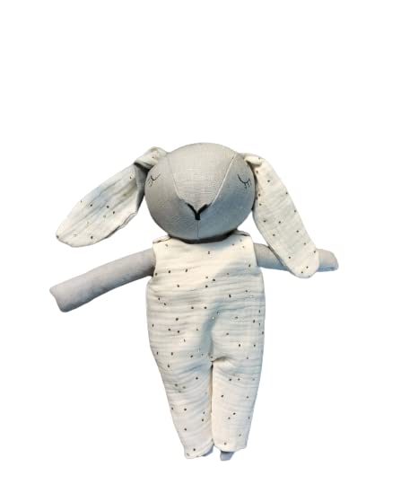 Peluche lapin en lin doudou blanc double gaze pois doré fabrication française
