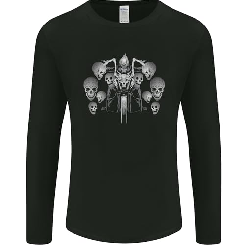 Image of Motorcycle Skulls & Rider Motorbike Biker Mens Long Sleeve T-Shirt Black L