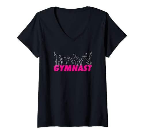 Mujer Gimnasia divertida para niñas volteando a Handspring Camiseta Cuello V