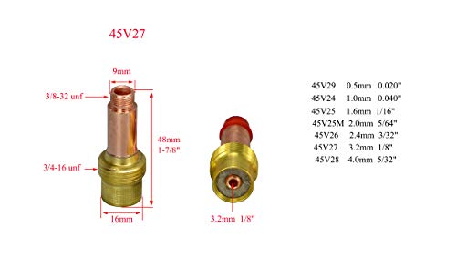 Image of RIVERWELD TIG Gas Lens Collets Bodies 45V27 1 /8 inch & 3.2mm Orifice 2pcs