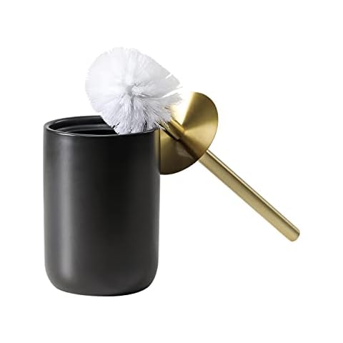 Motifeur Bathroom Accessories Ceramic Toilet Brush Set - Toilet Bowl Brush and Holder (Black and Gold) Cover
