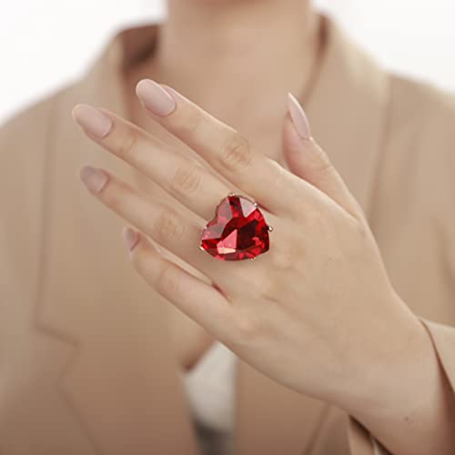 Yertter YERTTER-RING-22-11-2.6 Wedding Gold Red Crystal Giant Heart Ring Promise Women Statement Ring Rhinestone Love Ring Exaggerated Cocktail Ring Vintage Ring thumb #2