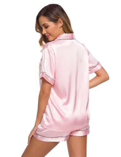SWOMOG Pyjamas for Women Silk Satin Pyjama Bride Pjs Set Two Piece Pj Sets Button Down Sleepwear Loungewear