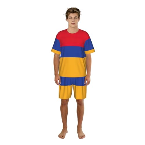 Pyjama Arménie homme ensemble de nuit imprimé bleu blanc rouge