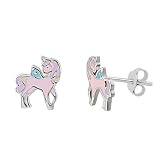Pendientes de unicornio rosa en plata de ley 925