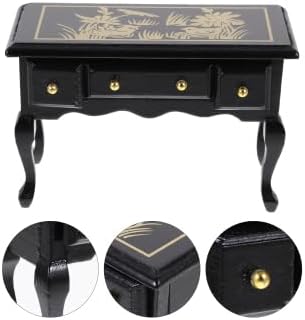 EXCEART 1:12 ドールハウスデスク 木製 レトロ ミニチュアテーブル ミニライティングデスク おもちゃ ドールハウス家具ア