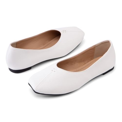 Alyaafifa Ballet Flats for Women Cute Closed Square Toe Comfortable Leather Slip On Dress Shoes Office Lady Working Casual Walking Daily2