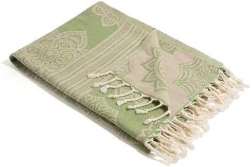 InfuseZen 100% Cotton Peshtemal, Reversible - Tie Dye Beach Towel, Luxury Bath Sheet, Yoga Blanket, 100% Cotton Made in Turkey, Authentic Peshtemal Towels, Luxury Bath Sheet (Olive)