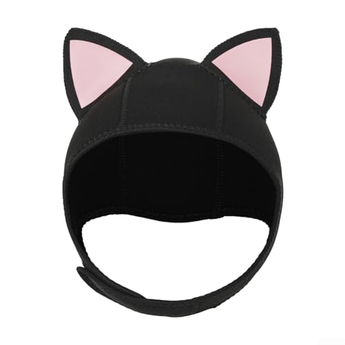 Gorro de natación con orejas de gato, gorro de buceo de goma transpirable cálido con agujeros de ventilación para mujeres y hombres, ajustable de 45-67 cm para surf, esnórquel, buceo, color negro