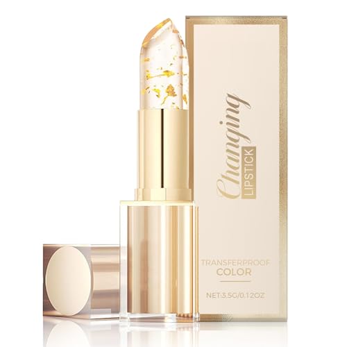 Farbwechselnder Lippenbalsam- Klarer PH Farbwechseleffekt Lipstick für Damen, Hellt die Lippenfarbe auf, Spendet Feuchtigkeit und Beugt Rissbildung vor Lippenstift mit Goldfolie, 3,5g