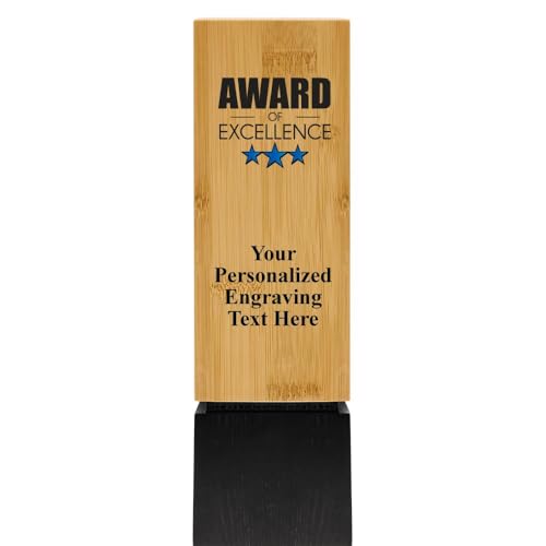 Crown Awards Personalized 9 1/2" Sustainable Wood Trophy, Color Printed Award of Excellence Sustainable Wood Trophy Award