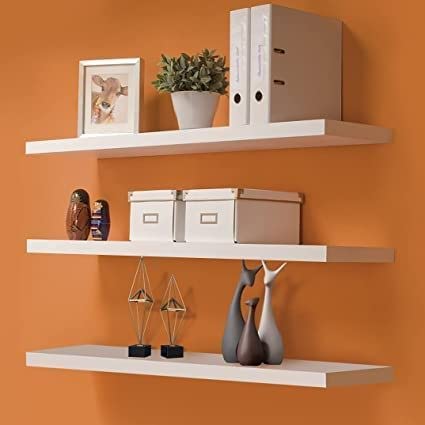 16 Inch Wall Mounted Floating Shelf | Wall Rack Shelves and Bedroom Home Decoration Shelf for Living Room (Large, Set of 3, White)-image-26
