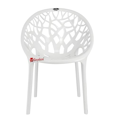 Image of GOYALSON Plastic Web Designer Chair (Jali) - Outdoor Chair Without Armrests, Gloss Finish, Suitable for Home, Office, and Restaurant Use, Weight Capacity 150 kg (4, Crystal White, Standard)
